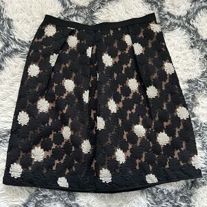 Lida Baday Black Floral Lace Overlay Silk A-Line Skirt